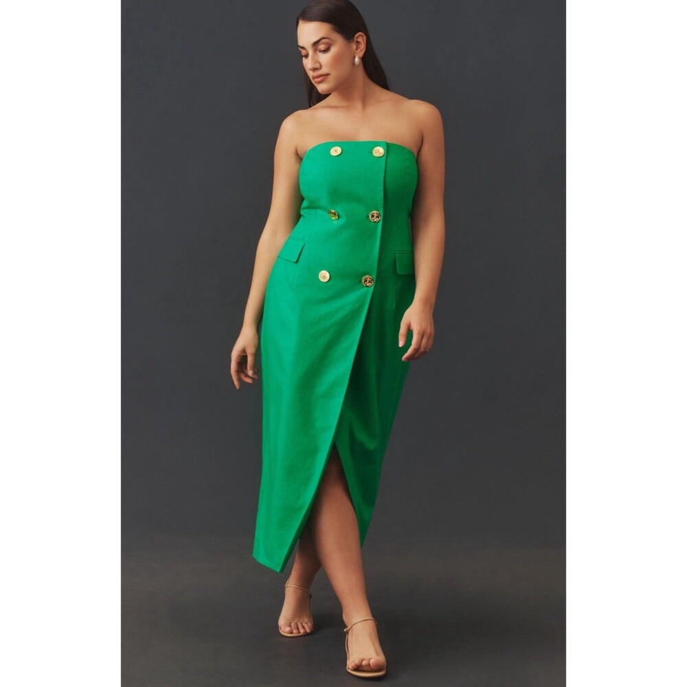 Anthropologie Mare Mare Midi Dress Green Strapless Trench Preppy Retro Sz XL NWT